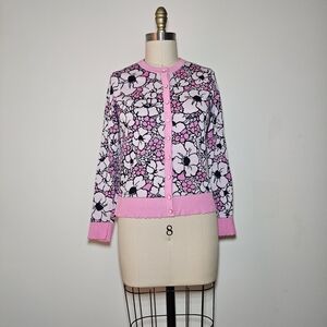 Charter Club Pink and Black Floral Cardigan